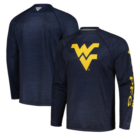 COLUMBIA MEN’S PFG TERMINAL TACKLE HEATHER LONG SLEEVE - NAVY