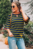 GAMEDAY COUTURE WOMEN’S GO WITH THE FLOW STRIPE KEY HOLE RUFFLE SLEEVE TOP